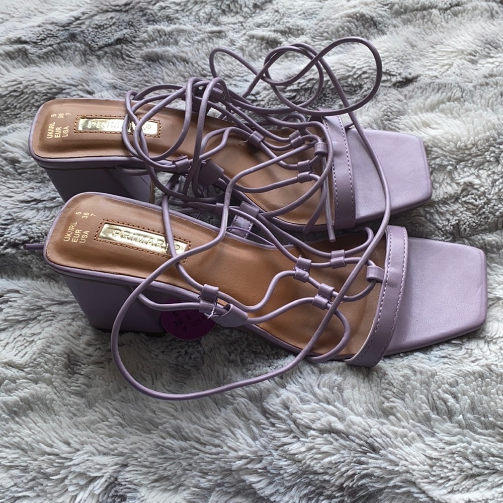 Lace up purple wedges